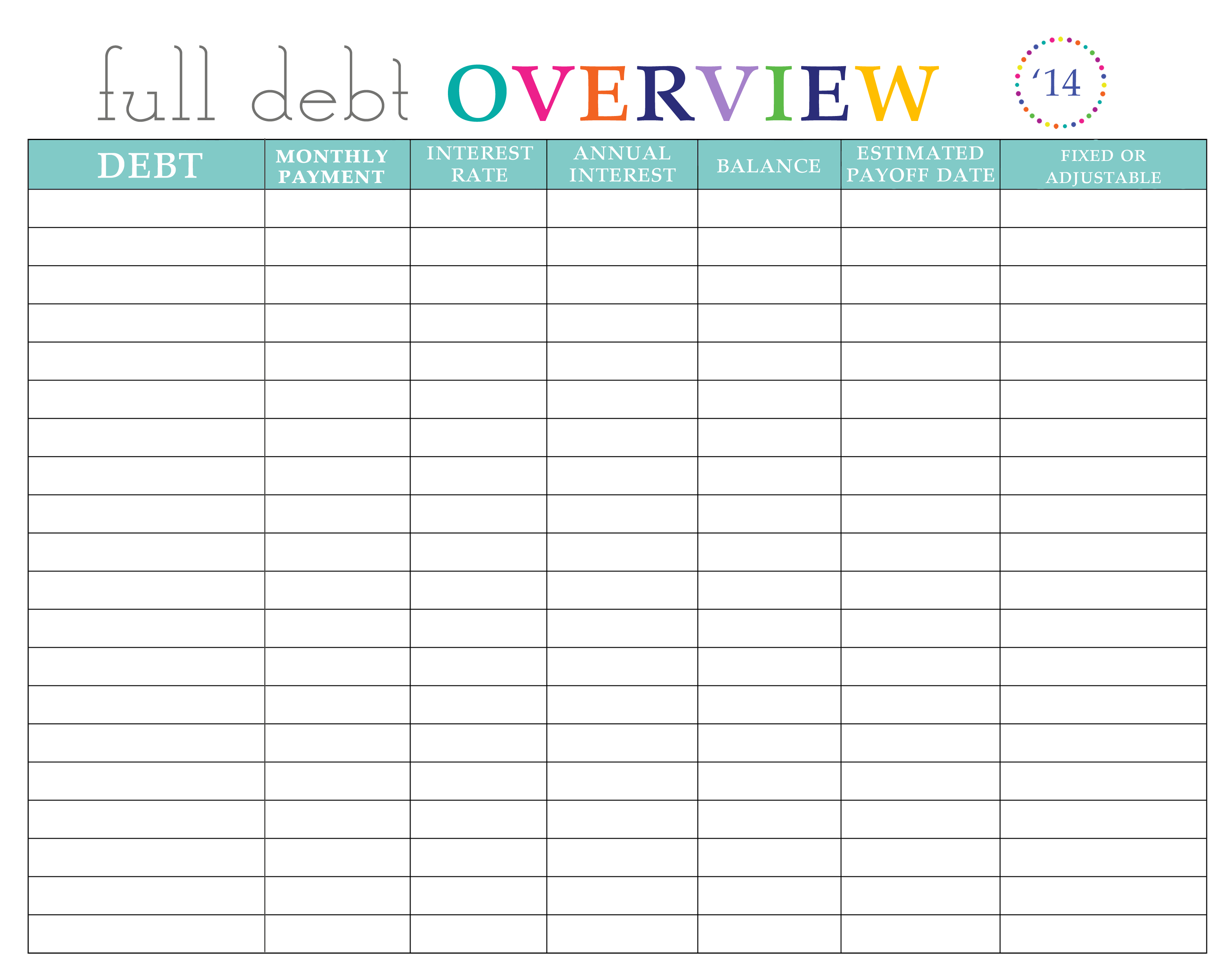 Free Debt Worksheets Printable