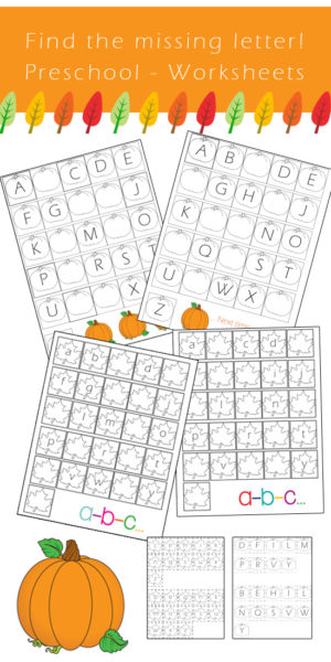 Preschool Alphabet Worksheets: Find the missing letter *Fall Edition